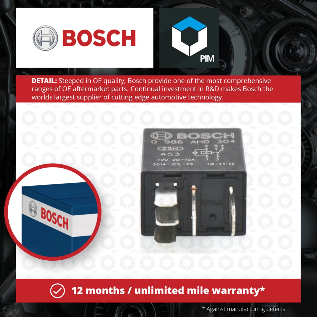 Relais Micro Bosch 12V 20A - 5 Bornes - Résistant -40°C à +85°C - Pour Véhicules